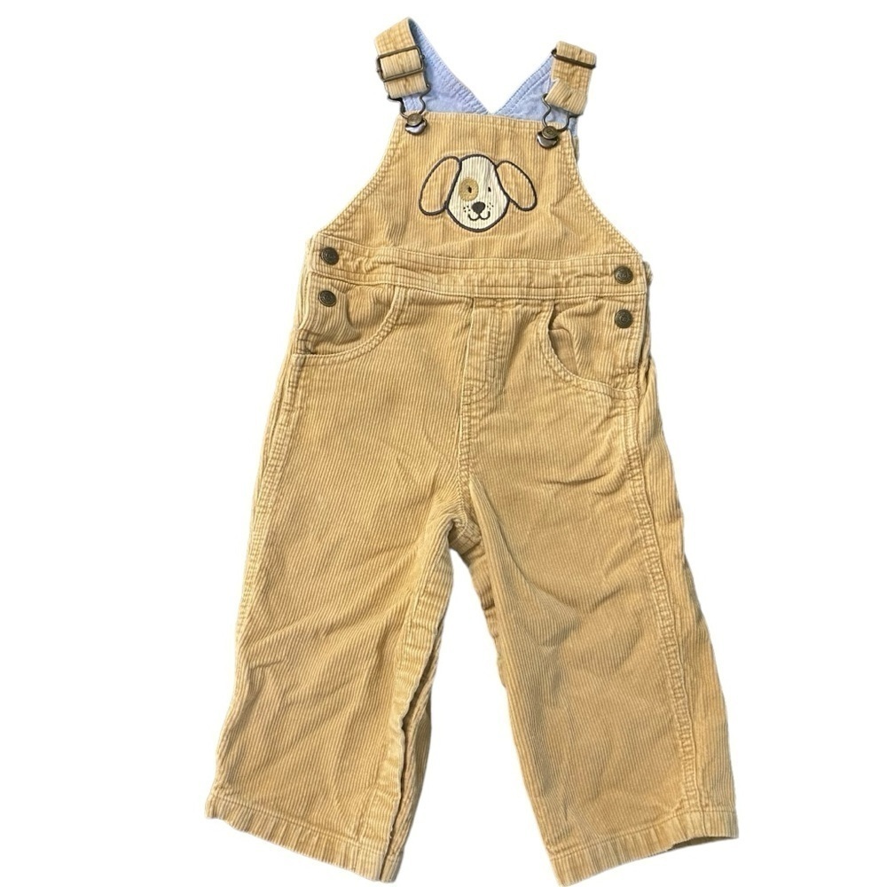 VTG Talbots Tan Khaki Corduroy Overalls Bibs With Puppy Dog Embroidered Size 18m